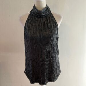 Nine West black metallic halter top with tie back Size M New